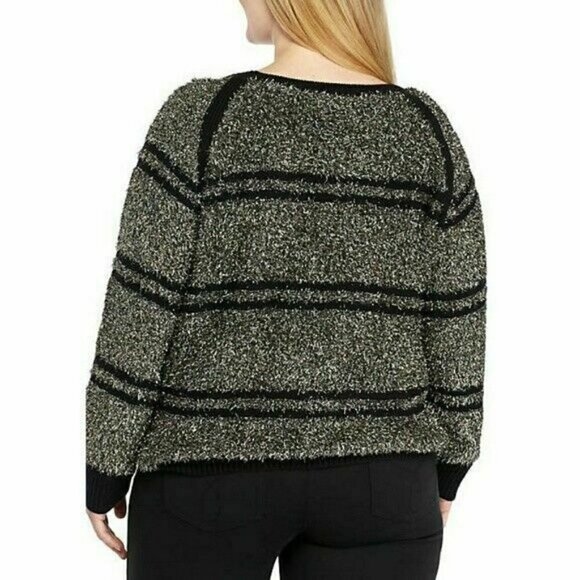 RUBY Rd Black Silver Eyelash Long Sleeve Scoop Neck Sweater Plus Size 2X NWT - Picture 3 of 10